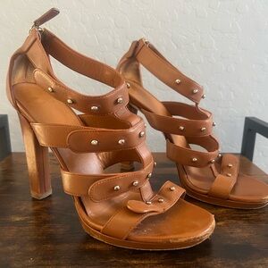 Gucci Brown Leather Sigourney Studded Gladiator
